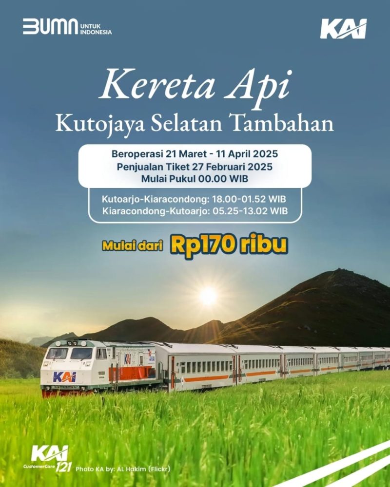 KAI Daop 2 menambah lagi 2 kereta tambahan yakni KA Pasundan lebaran dan KA Kutojaya selatan tambahan untuk angkutan lebaran 2025, Tltotal ada 5 KA tambahan.
