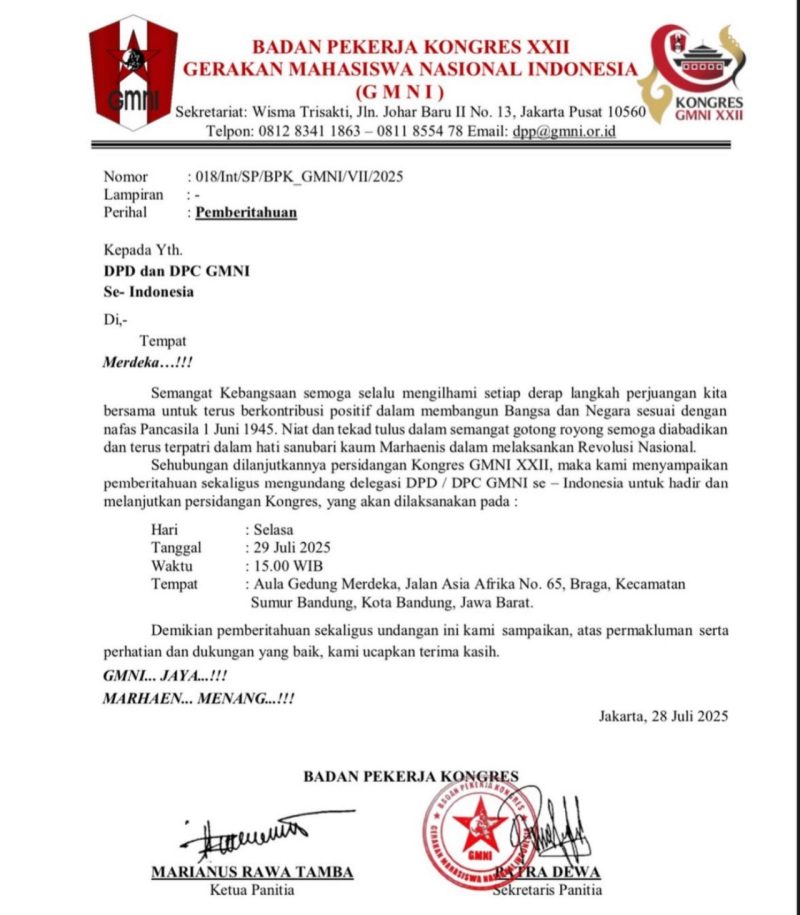 Surat undangan Kongres XXII GMNI.