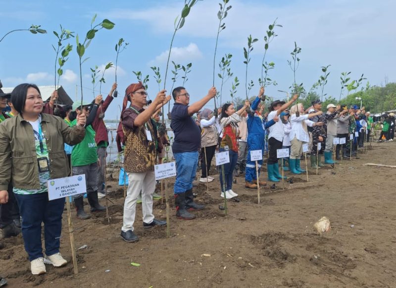 Foto bersama saat penanaman mangrove di Pantai Karangsong. Foto: Istimewa