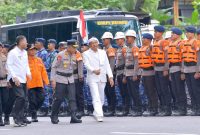 Gubernur Jawa Barat,Dedi Mulyadi saat Apel Siaga Tanggap Bencana Polda Jabar Tahun 2025, di Jalan Diponegoro, Kota Bandung, Rabu (5/11/2025).