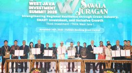PT Garuda Maintenance Facility Aero Asia Tbk (GMF) menandatangani Perjanjian Kerja Sama Operasi (KSO) dengan PT Bandarudara Internasional Jawa Barat (BIJB) Kertajati dalam acara West Java Investment Summit  (WJIS) 2025, Jumat (14/11/2025).